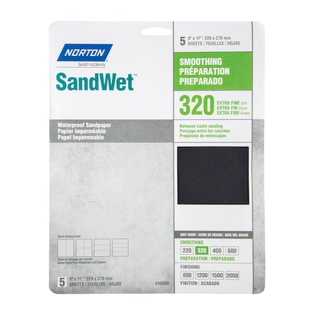 Norton Abrasives Norton SandWet 11 in. L X 9 in. W 320 Grit Aluminum Oxide Waterproof Sandpaper 5 pk 7660748080